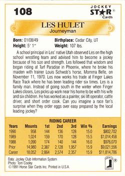 1991 Jockey Star Jockeys #108 Les Hulet Back